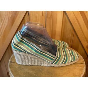 ANDRE ASSOUS Multicolored Canvas Designer Espadrille Close Toe Wedges Size 8.5